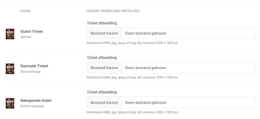 Aanpassen van je logo, achtergrond en ticketiconen