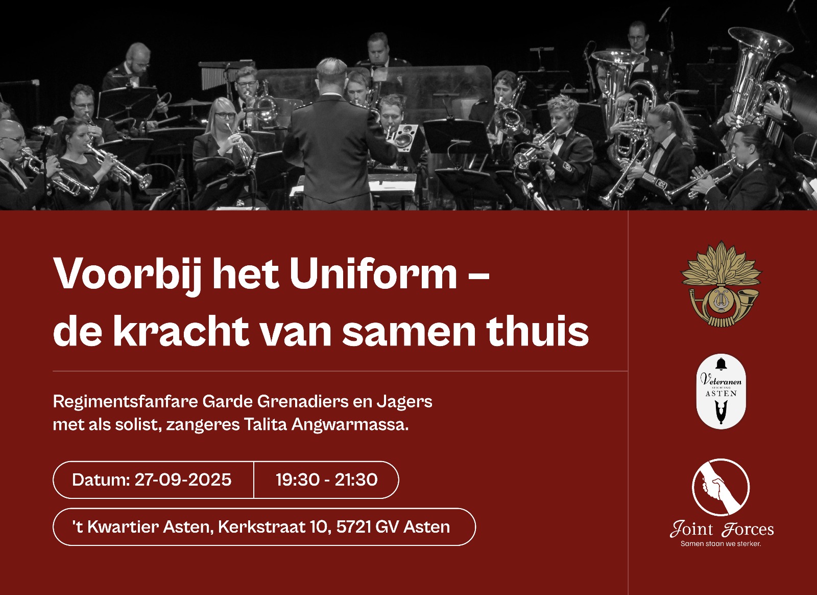 Logo Anjerconcert, "Voorbij het Uniform – de kracht van samen thuis"